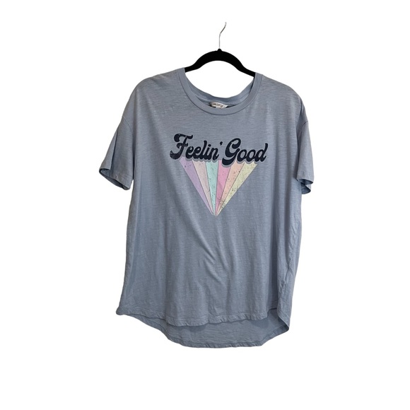 WildFox Feelin Good Light Blue Graphic Tee Short Sleeve Top Womens Size L - Picture 1 of 8